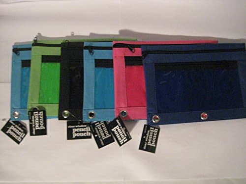 3-Ring Zippered Pencil Pouch Case with Clear Window (6 pk) - Assorted Colors