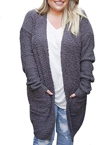 Womens Fuzzy Fleece Plus Size Cardigans Open Front Oversized Jackets Fluffy Sweaters Outwear Coat
