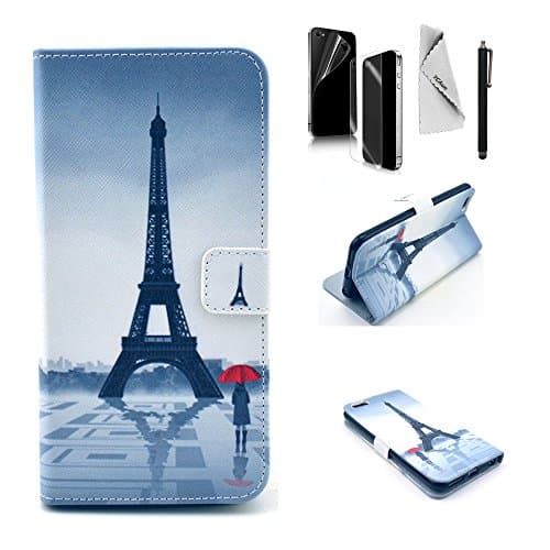 For iPhone 6/6S Plus Case 5.5 inch YCAun Wallet Flip Folio Cute PU Leather Stand Slim Fit Case With Card Holder Pocket Stylus Screen Protector and Cleaning Cloth [girl and Eiffel Tower]