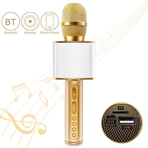 Wireless Karaoke Microphone, SDICL Portable Bluetooth Karaoke Player with Speaker for Home KTV Outdoor Party Music Playing &amp; Singing (GOLDEN)