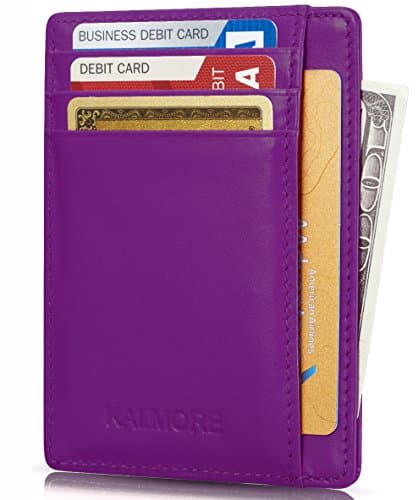 Card Case RFID Protected Genuine Leather Front Pocket Slim Wallet Credit Card Holder with ID Window by KALMORE (Purple)