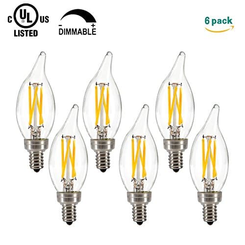 Grozon LED Chandelier Bulb, 3.5W Dimmable (40W Equivalent), E12 Base Edison LED Bulb, 2700K, UL Listed, Flame Tip, 6 Pack
