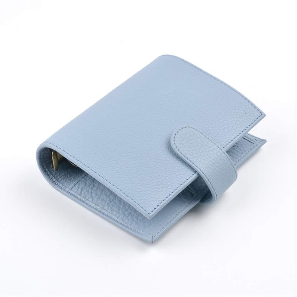 QWSAE notebookGenuine Leather Rings Notebook A7 Size Brass Folder Mini Agenda Daily Leather Organizer Notebook Large Pocket Notebook A7 Cover 142x115mm Litchi Blue