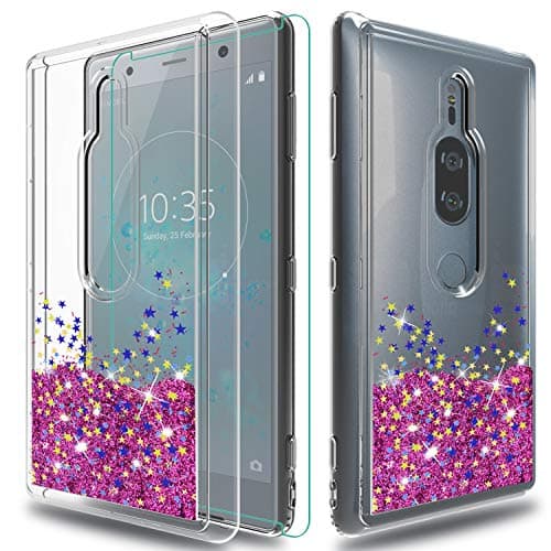 Sony Xperia XZ2 Premium Case with HD Screen Protector,Wtiaw [Quicksand Series] Flowing Liquid Floating Ultra Thin Shock Absorption Clear TPU Case for Sony Xperia XZ2 Premium-SA Rose Red