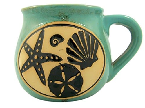 Green Beach Shells Ceramic Pottery Style Coffee Mug, 14 oz