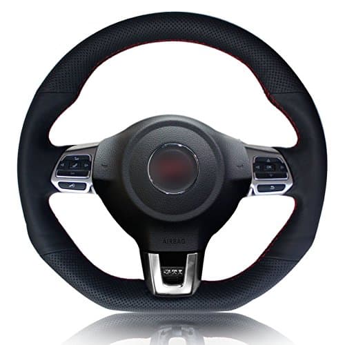 Ablee Superior Microfiber Leather Steering Wheel Cover for 2010-2014 Volkswagen VW GTI / 2012-2014 VW Jetta GLI / 2012 2013 VW Golf R / 2014-2016 VW Tiguan R-Line
