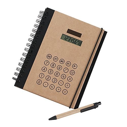 KHHK Multifunctional Spiral Bound Notebook A5 Hardcover Notepad Journal with Solar Caculator and Sticky Memo Notes, College Ruled, 8 x 6.8 Inchs, 70 Sheets