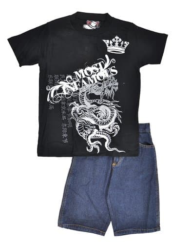 Street Elements Big Boys S/S Black Design Top 2pc Denim Short Set (14/16)