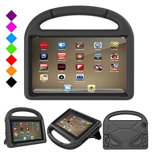 Fire HD 8 2017 Case, Fire HD 8 2016 Kids Case - Auorld Light Weight Shock Proof Handle Friendly Stand Kid-Proof Case for All New Amazon Fire 8 inch Display Tablet Cover(2016&2017 Release) (Black)