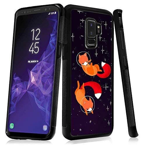 LONHAO Customized Pattern Hard PC Back Soft TPU Edges Phone Case for Samsung Galaxy S9 Plus Space Fox Universe Astronaut Cute red Fox-Black