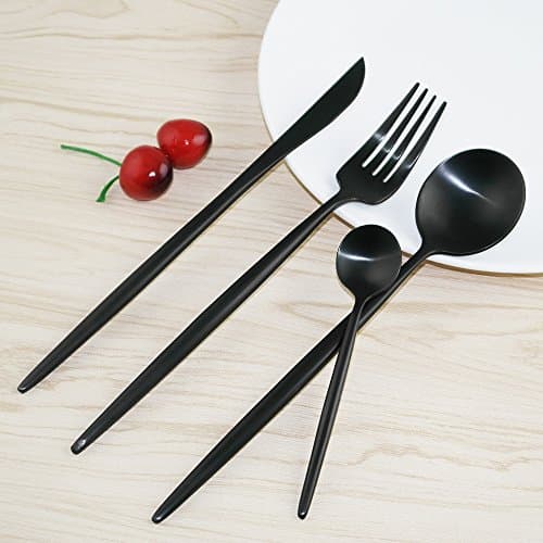 PENSINGWELL 4-Piece Black Flatware Set,Titanizing 18/10 Stainless Steel, Mirror Polished Luxury Design, Restaurant &amp; Hotel Quality, Cutlery Service for 1 (Black)