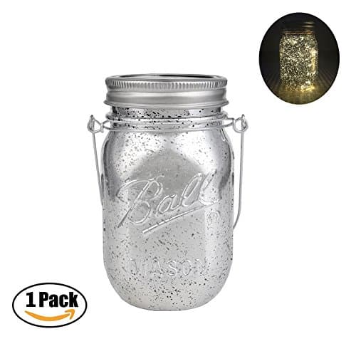 Solar Mason Jar Lights 10 LED Warm White Firefly Lights Mason Jar Lids Insert Silver Glass Jar Hanging Lantern Lights for Christmas Wedding Garden Patio Home Party Indoor Outdoor Decorative Lighting