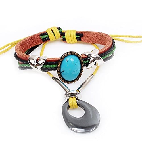 Bohemia Style Hematite Stone Stringing Beads Leather Bracelet Adjustable Cuff Charm Bangle