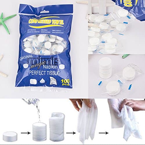 100 PCS Compressed Towel / Magic Wipe Soft Cotton Expandable Just add water