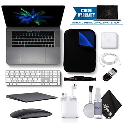 Apple 15" MacBook Pro, Retina, Touch Bar, 2.8GHz Intel Core i7 Quad Core, 16GB RAM, 256GB SSD, Space Gray, MPTR2LL/A (Newest Version) - Executive Bundle - Warranty, Airpods, Magic Mouse and Keyboard