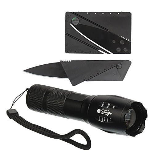 Emergency Survival Kit Tactical Ultra-Bright Flashlight w/ 2 Light Setting w/ Folding Credit Card Knife (2 Pack)