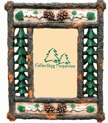 Rustic Branch with Pine Trees & Pine Cones Photo Frame, Holds 4x6, Vertical