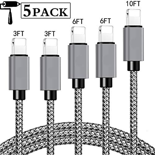 MFi Certified iPhone Charger Lightning Cable 4 Pack[3/3/6/10FT] Extra Long Nylon Braided USB Charging & Syncing Cord Compatible iPhone Xs/Max/XR/X/8/8Plus/7/7Plus/6S/6S Plus/SE/iPad/Nan More