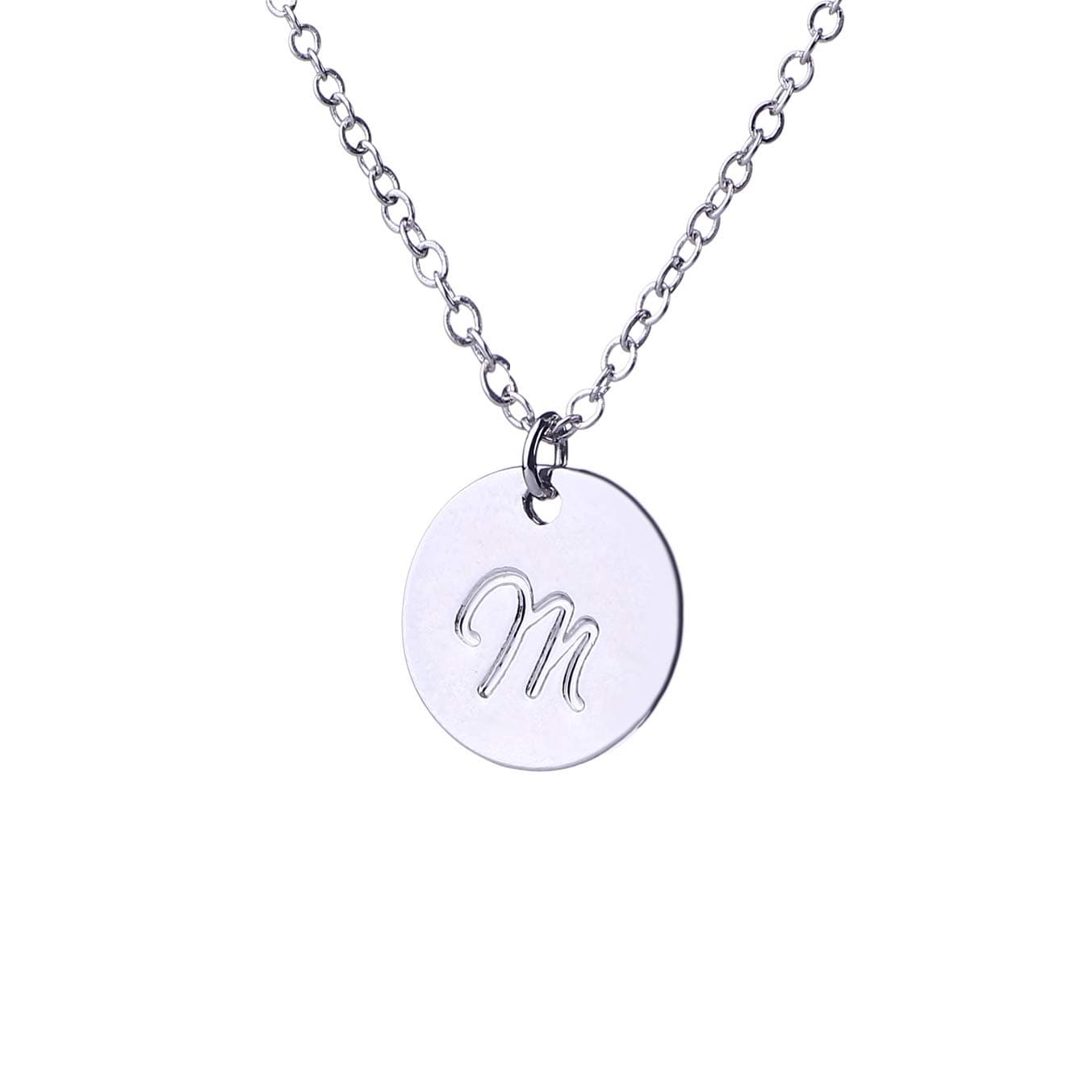 AOLO Personalized Birthstone Initial A Necklace Engraved Disc Danity Pendant Necklaces Silver