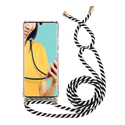 Miagon for iPhone 11 Pro 5.8" Necklace Case,Clear Transparent Croseebody Cover Holder Neck Strap Lanyard Chain Neck Cord,Zebra Black