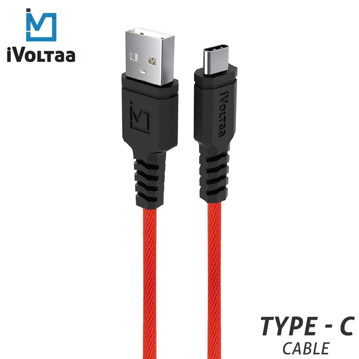 iVoltaa Rugged MK2 Extra Tough Unbreakable Braided Type C to USB-A Cable - 4.9 Feet (1.5 Meters) - (Red)