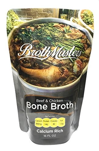 BrothMasters Bone Broth - 10 Pack (16 ounces each) Calcium Rich. Grass Fed Beef Bones, Pasture Raised Chicken Bones and Organic Vegetables. 300 Milligrams Calcium 14 grams of Protein