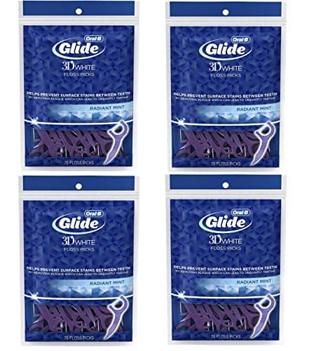 Oral-B glide 3D White Floss Picks Radiant Mint 75 Count (Pack Of 4)