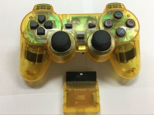 komekuma® 2.4g Wireless Game Pad Joysticks Gaming Controller Joypad Gamepad Console for Sony Playstation 2 Dual Shock Dual Includes (Clear Yellow)