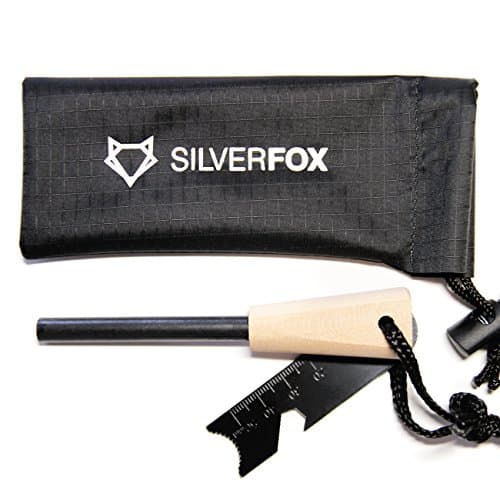 Silver Fox 5/16" Thick Ferro Rod Bushcraft Emergency Fire Starter with Wood Handle &amp; Waterproof Nylon Carry Case | Emergency Survival Gear | Flint Rod Steel