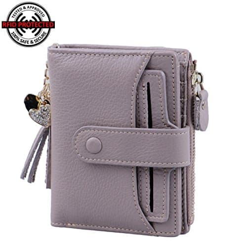 Womens Bifold Genuine Leather Wallet RFID Blocking Removable ID Window Card Holder (Gray)