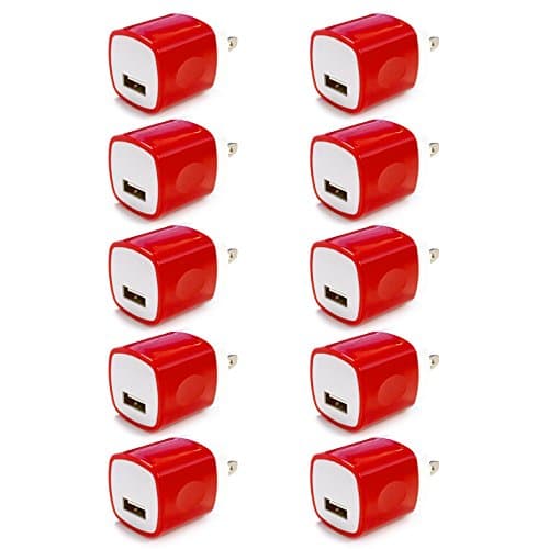 USB Wall Charger, 10 Pack FREEDOMTECH USB AC Universal Power Home Wall Travel Charger Adapter for iPhone 4 5 6 7 Plus Samsung Galaxy S4 S5 S6 S7 S8+ Note 2 3 4 5 HTC iOS10 (Red x10)