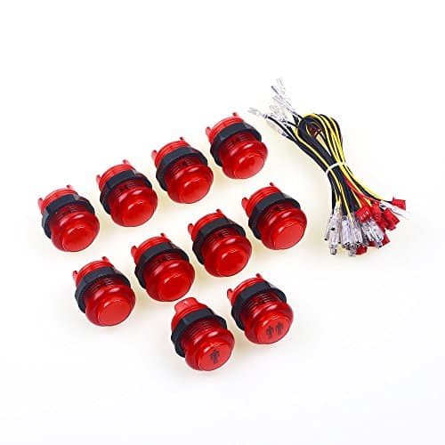 Easyget Arcade Game DIY Parts 1P / 2P Player Start Button + 8X 5V LED Illuminated Push Buttons with Microswitch For MAME / JAMMA / Fighting Games / Arcade Vieo Games - Red