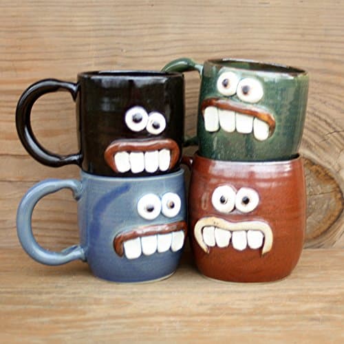 Ug Chug Overbite Face Mug. Funny Handmade Pottery Coffee Cup. Medium 12 - 16 Ounces. Blue, Green, Red Brown or Chocolate Black.