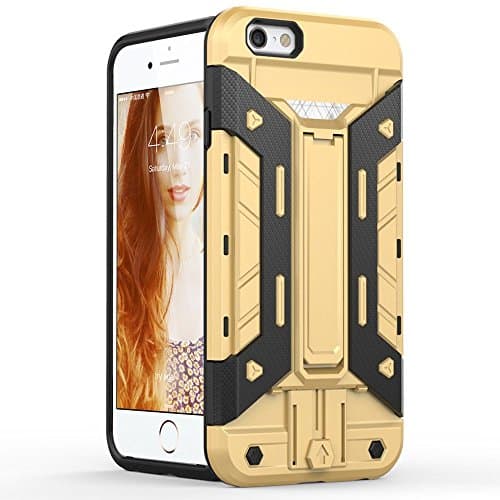 iPhone 6S Plus Case, Sextile Wallet Case Impact Resistant Hybrid Armor Defender Rubber Bumper Cover Shell with Card Slot Holder for iPhone 6 Plus 6S All Plus Carriers (Gold)