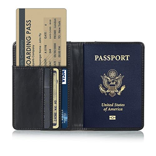 TDA Travel Passport Holder Wallet Multi-Purpose RFID Blocking ID Cards PU Leather Case Cover (Black)