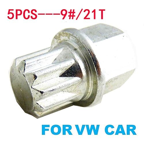 Lug Nuts, Autotool Tech Auto Wheel Lock Keys Anti Theft Tire Screw Only for VW Cars Set of 5 (9# / 21T)