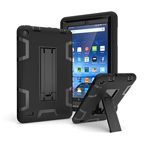 Fire 7 2015 Case,[Kickstand]3in1 Slim Heavy Duty Shockproof Drop Protection Rugged Armor Three Layer Hard Cover PC+Silicone Hybrid High Impact Resistant Defender Full Body Protective Cover