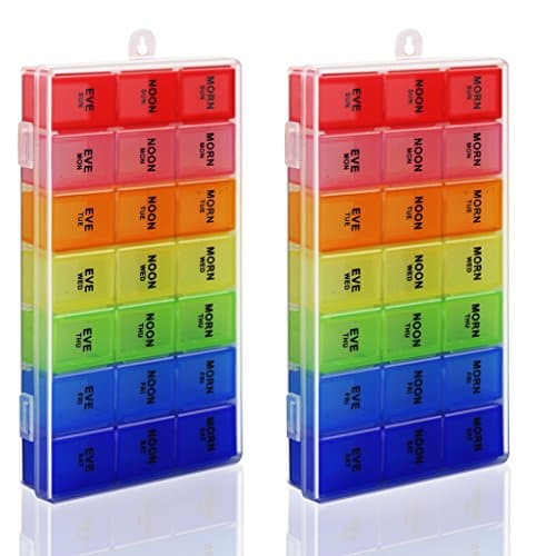 Rainbow Weekly Pill Organizer with Snap Lids| 7-day AM/PM | Detachable Compartments for Pills, Vitamin. (2pcs)