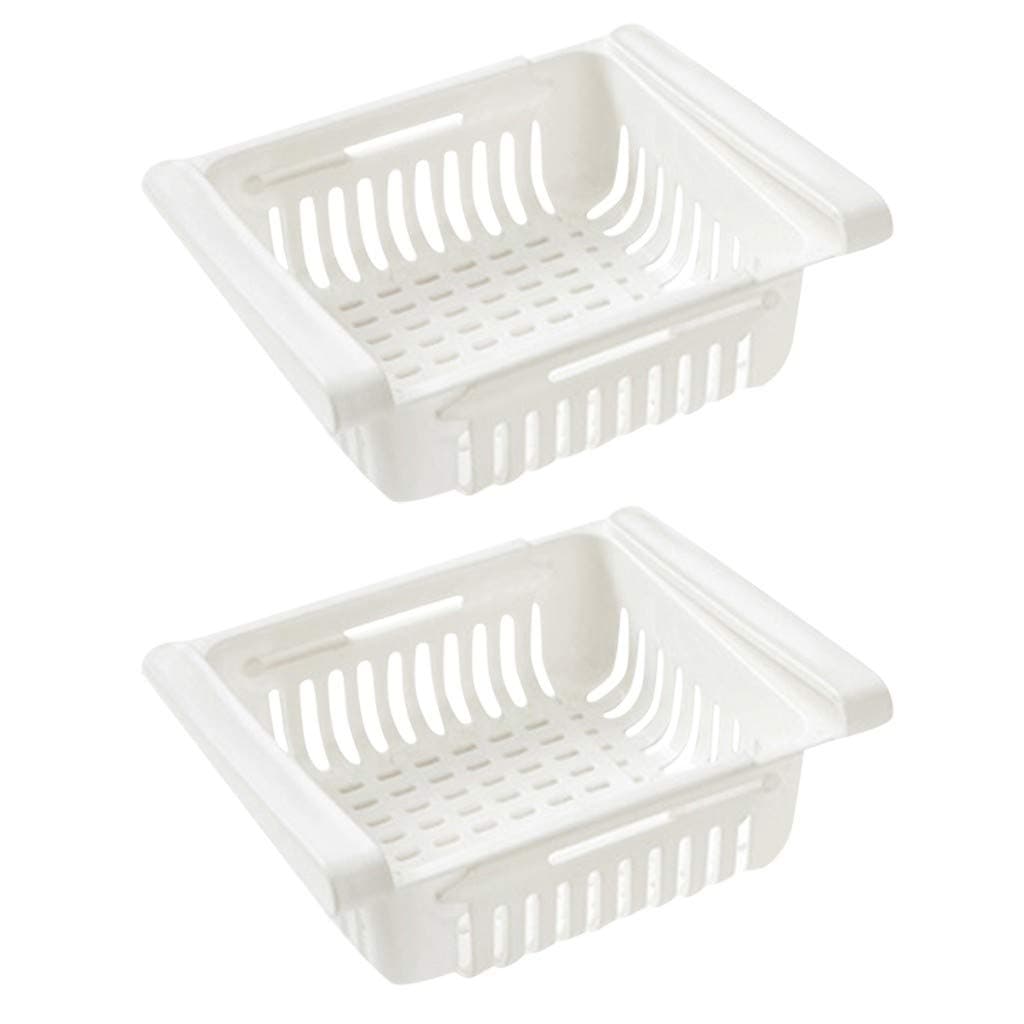 2Pcs Pull-out Refrigerator Storage Box Holder Food Organizer Drawer Shelf Proper Clapboard Shelves (White)
