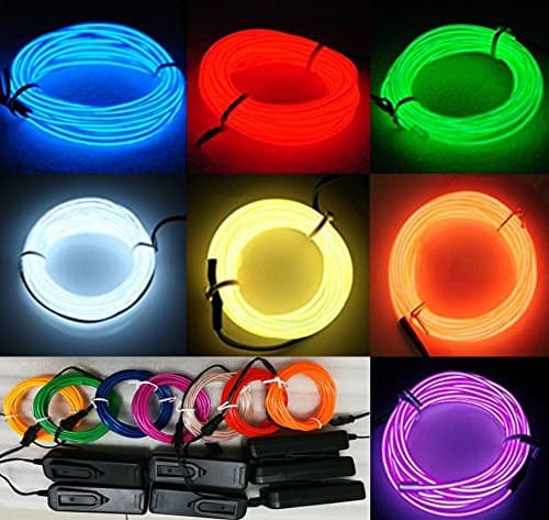 7 Pack - 9ft Neon Glow Light El / Electroluminescent Wire Variety Color (Blue/Red/Green/White/Yellow/Orange/Purple) - 3 Mode Battery Controller - Party Decoration Wedding Halloween Music Festival