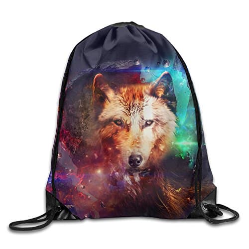 Cool Wolf Print Drawstring Backpack Rucksack Shoulder Bags Gym Bag Cinchbag For Men &amp; Women Sackpack