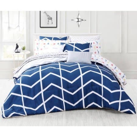 VCNY Home Navy Capri Chevron 2/3-Piece Reversible Polyester Bedding Comforter Set Includes 90" x 90" (1) Comforter and 20" x 26" (2) Shams - Twin / Twin XL, Blue