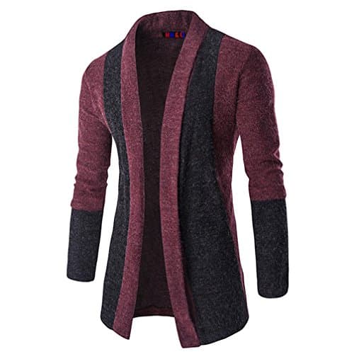 HHLJMens Casual Slim Fit Basic Designed Long Sleeve Aztec Open Front Stitching Knit Cardigan Coat Sweater (XXL, Wine Red)