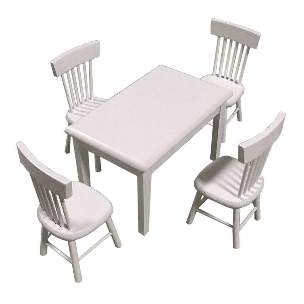 Miniature Dining Table and 4 Pcs Chairs 1/12 Scale Dollhouse Furniture