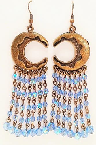 Handmade Chandelier Earrings~Moons~Blue