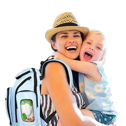 Unisex Diaper Bag Backpack, Waterproof 300D Polyester ~ Has 15 Pockets & Padded Adjustable Straps, Attaches to Stroller, With Bonus Changing Pad & Baby Care eBook, Light Blue by MakeMyMerchandise