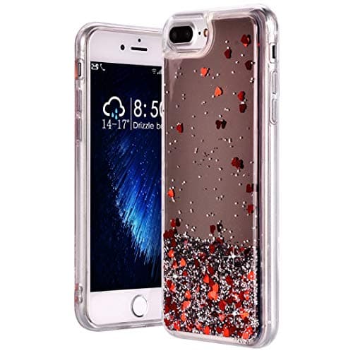 Case for iPhone 6 Plus Universal Phone Cover for Apple iPhone 8 Plus/iPhone 7 Plus/iPhone 6 Plus Bling Flowing Liquid Back Case for iPhone 6/7/8 Plus, Mirror Shiny Bumper Case for Girl (Red)