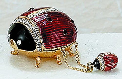 Keepsake Box, Ladybug Trinket Box with Necklace.