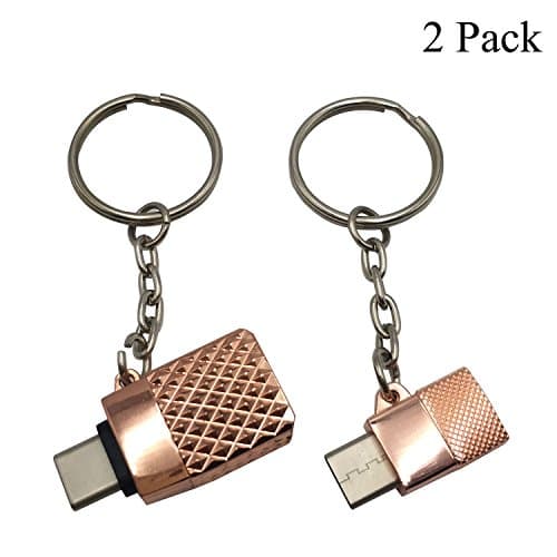 mobfun Mini Type-C Adapters with Keychain 2Pack, Fast Zinc Alloy USB-C to USB 3.0 OTG Adapter and USB-C to Micro USB Converter Connector for MacBook, Samsung S8, Note 8, ChromeBook (Rose-Gold)