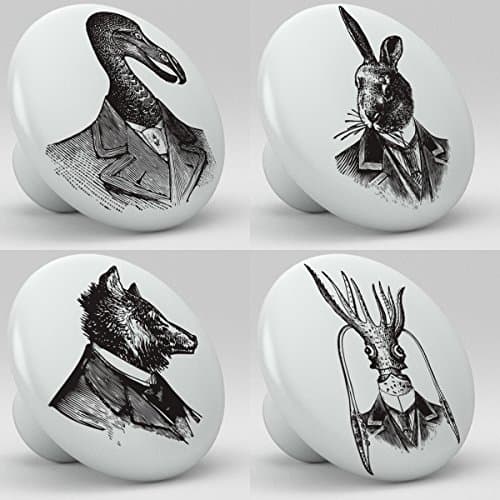 Steampunk Animal Portraits Ceramic Knobs Set of 4